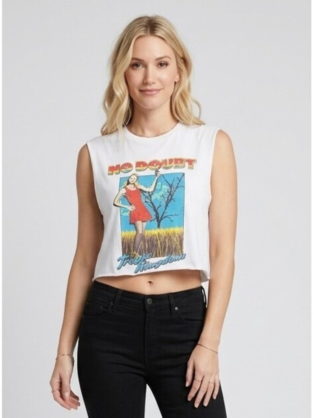 No Doubt Tragic Kingdom Womens M White Cropped Sleeveless Graphic Band Tee